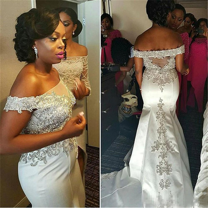 Nigerain 2017 Luxury Off Shoulder Wedding Dress Formal Appliqued Backless Sweep Train Mermaid Party Gowns Bridal Bridesmaid Dresses 2018, Silver
Nigerain 2017 Luxury Off Shoulder Wedding Dress Formal Appliqued Backless Sweep Train Mermaid Party Gowns Bridal Bridesmaid Dresses 2018, Silver