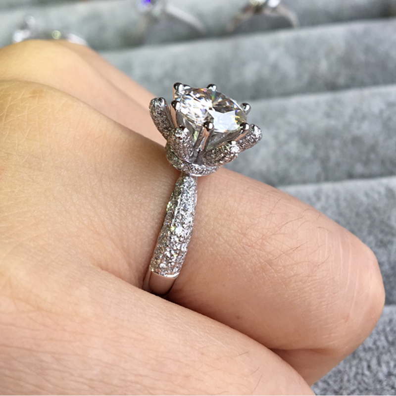 Victoria Wieck Brand Desgin Luxury Jewelry 925 Sterling Silver Rose Gold Round Cut White Topaz CZ Diamond Women Wedding Lotus Flower Ring