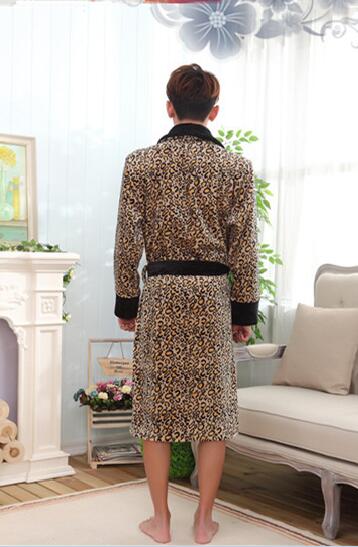 Wholesale- New Winter women and men's high quality Coral fleece bathrobe leopard Robe Men sleepwear night-gown Plus Size Free