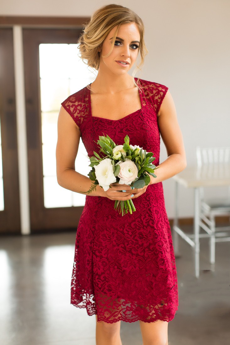 Bridesmaid Dresses 2018 Country Short For Weddings Full Lace Cap Sleeves Navy Blue Burgundy Open Back Plus Size Formal Maid of Honor Gowns