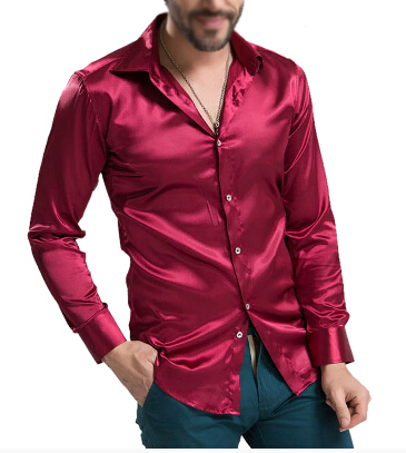 Wholesale-New Arrival Custom Made Any Colors Elastic Silk like Satin Men Wedding Shirt Groom Shirts Wear Bridegroom Slik Shirt For Men