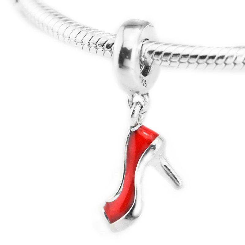 Authentique bijoux en argent sterling 925 Stiletto rouge, perles en émail rouge de la mode s'adapte aux bracelets Pandora pour femmes