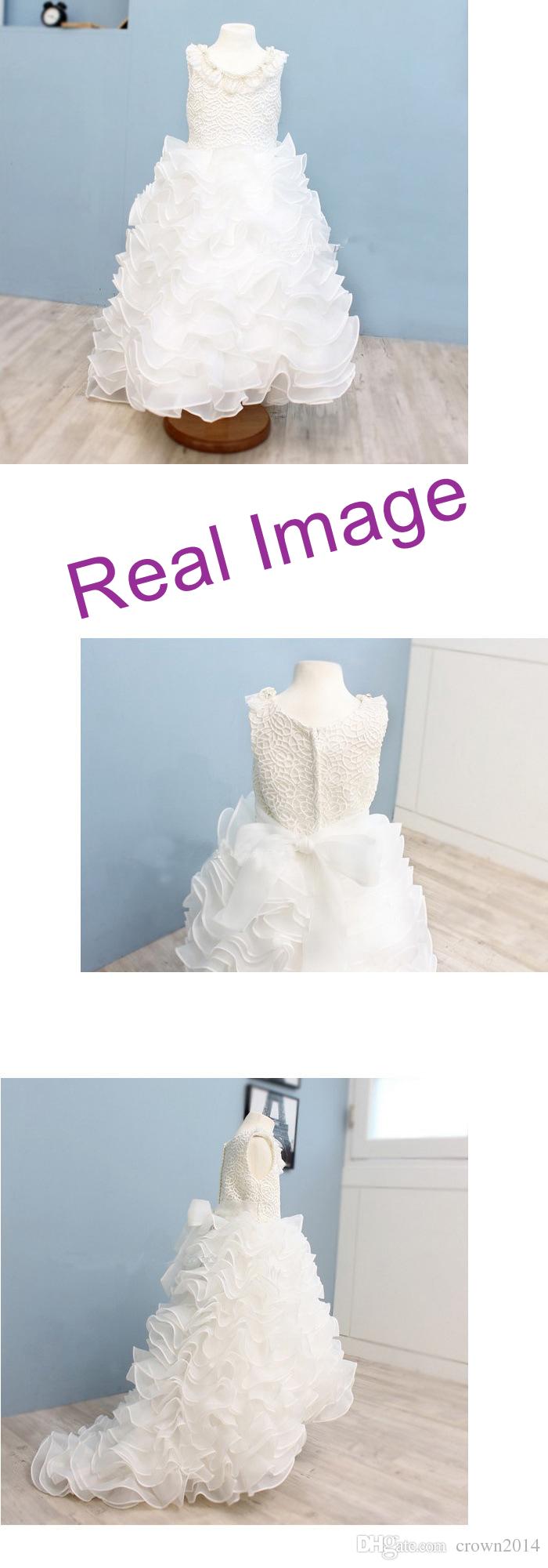 Scoop White Pageant Dresses For Girls Tulle 2022 Flower Girl Dresses Cute Beaded Tiered Floor-Length Princess Tutu Ball Gowns