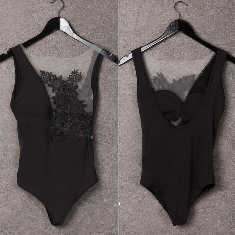 Wholesale-Womens Sexy Bodysuit Bra Crochet Mesh Sheer Lace Sleeveless Tops Blouse