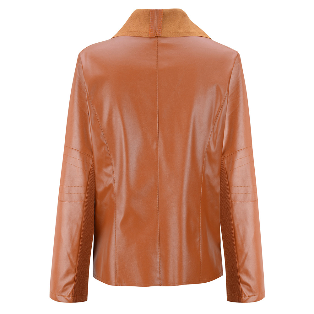 Wholesale-S~4XL Plus Size Brand Womens Leather Jackets And Coats British Style Long Sleeve Casual Women Leather Jacket Coat Overcoat 07749