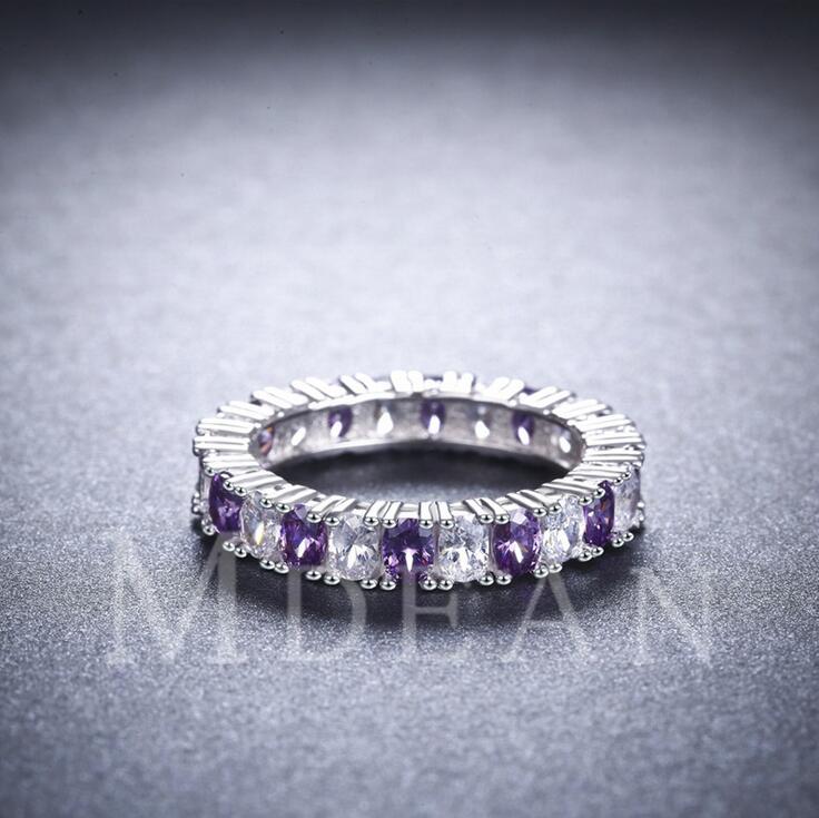 Sterg Amethyst Ring: Sier Engagement Wedding Band Ring for Women bc2e