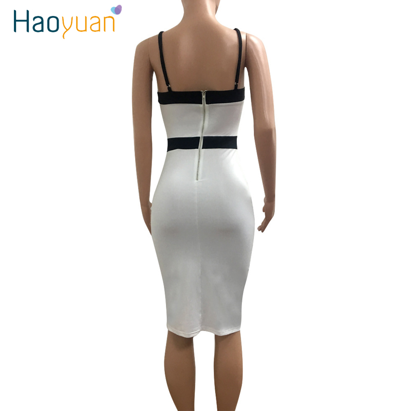 HAOYUAN 2017 Women Sexy Bodycon Dresses Sundress Fashion Robe White And Black Patchwork Spaghetti Strap Sleeveless Summer Dress q1110