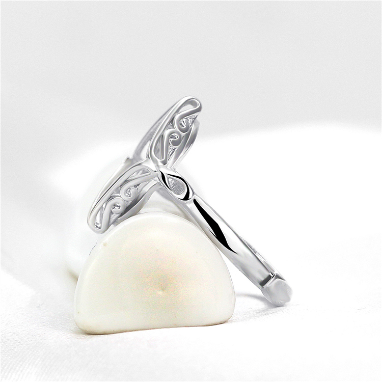 Sterling Silver 925 Plated White Gold Engagement Wedding Semi Mount Ring for 11x11mm Princess Cabochon Amber Turquoise Lapis Lazuli Setting