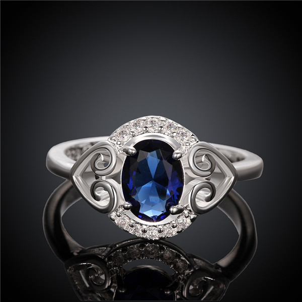 Women's love Full Diamond fashion Heart-shaped ring 925 silver Ring STPR007-B brand new blue gemstone sterling silver plated finger rings