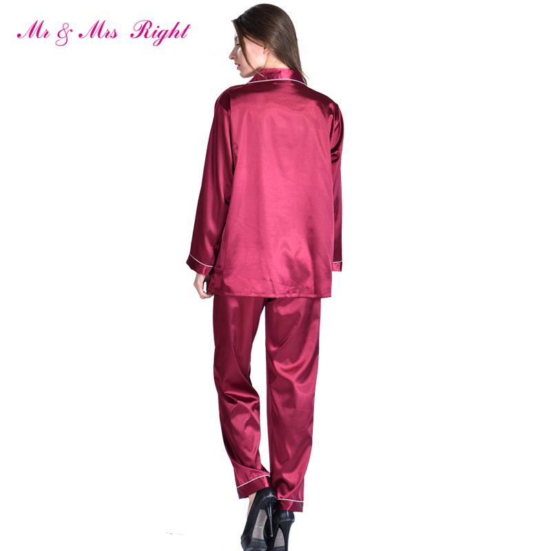 Wholesale- MR & MRS RIGHT Satin Pajamas Set Robe Fashion Sleeping Wear Female Nightgown Silk Long Size V-neck Valentine's Day Gift Pajama