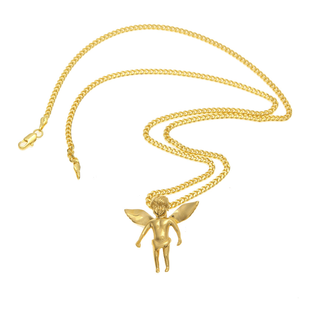 Gold Silver Plated Baby Angel Pendant Necklace stainless steel 24" Cuba Chain Necklace Hip Hop Jewelry Men Women Fashion Jewelry