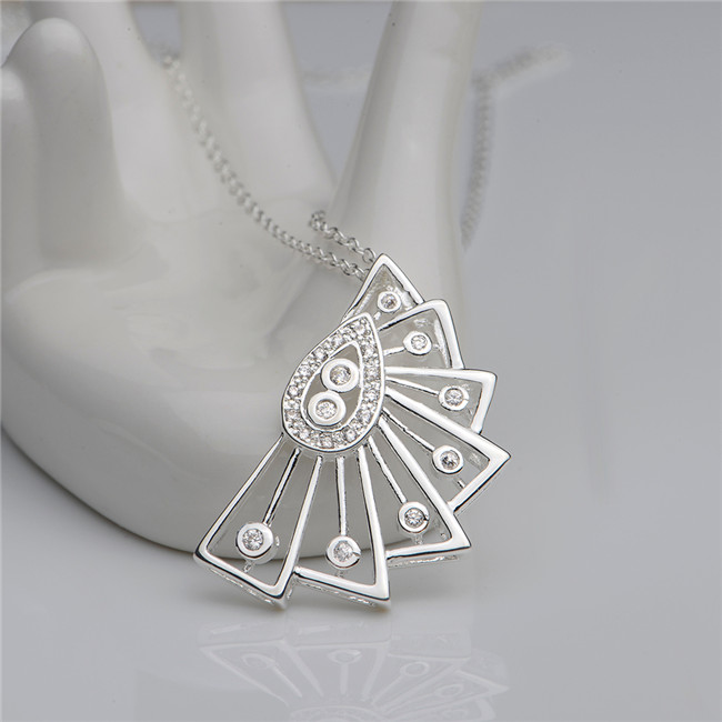 Best gift fan shape Pendant Necklace white gemstone sterling silver necklace STSN501,fashion 925 silver necklace factory direct sale