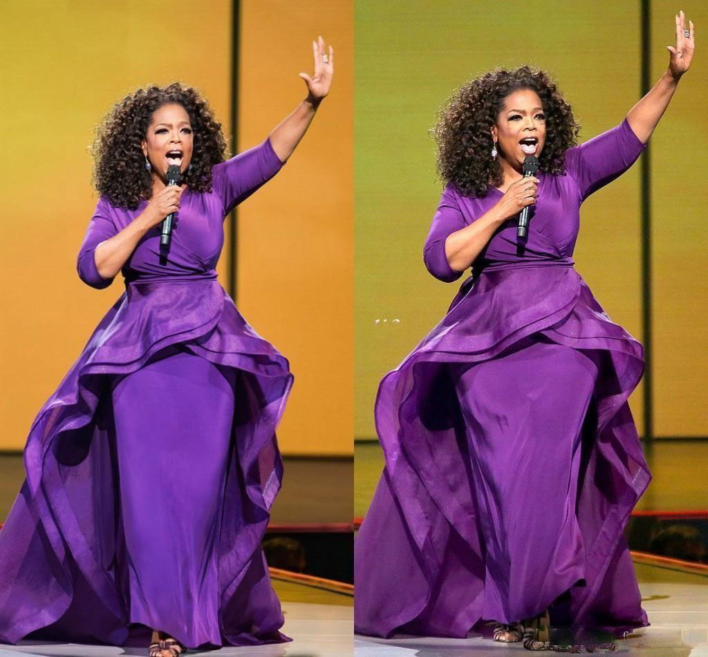 Oprah Winfrey Evening Dresses Sheath Celebrity Gowns Middle East Dubai Arabic Style Purple Evening Party Dress Formal Plus Size Women Wear