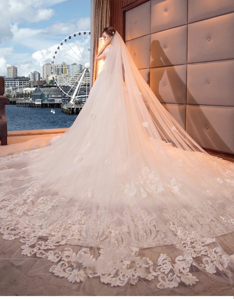 Full Applique Cathedral Veils Long Wedding Veils Beads 3 Meters Two Layers Luxury Dubai Arabic Bridal Veil Bridal Accessories