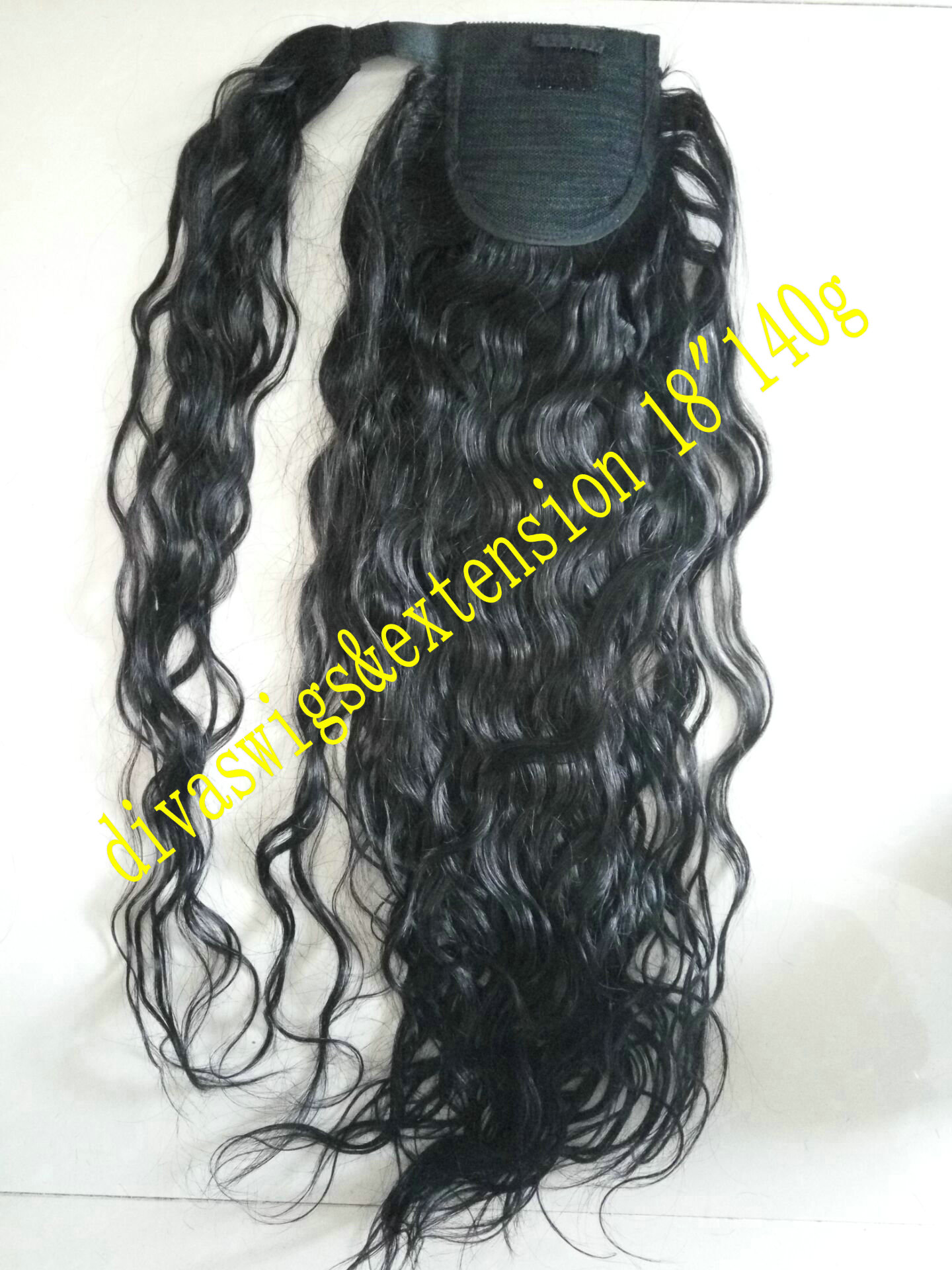 100% Virgin brazilian hair pony tail hairpiece wrap around wet wavy ponytail human hair extension Drawstring clip in natural color 160g
