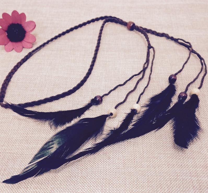 Women Girl suede leather headband bohemian boho Peacock feather Braided Chain hair rope band headbands Hippie Hairband Wrap