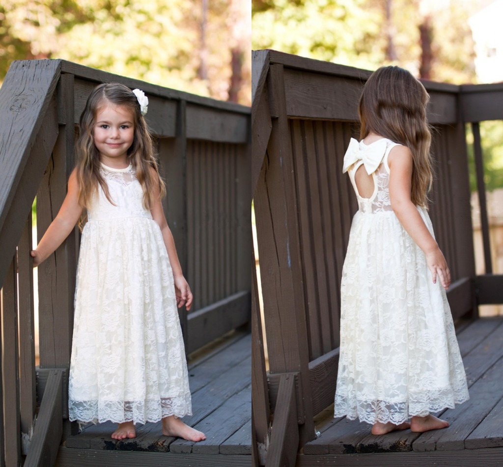 White Ivory Lace Flower Girls Dresses For Weddings Open Back Bow Floor Length Children Birthday Party Dresses, Gold
White Ivory Lace Flower Girls Dresses For Weddings Open Back Bow Floor Length Children Birthday Party Dresses, Gold