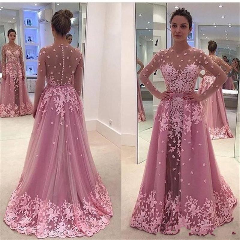 2017 Elegant Pink Prom Dresses long Sleeves jewel neck Long Appliques Lace Evening Gowns A Line Party Dresses, Black 
2017 Elegant Pink Prom Dresses long Sleeves jewel neck Long Appliques Lace Evening Gowns A Line Party Dresses, Black
