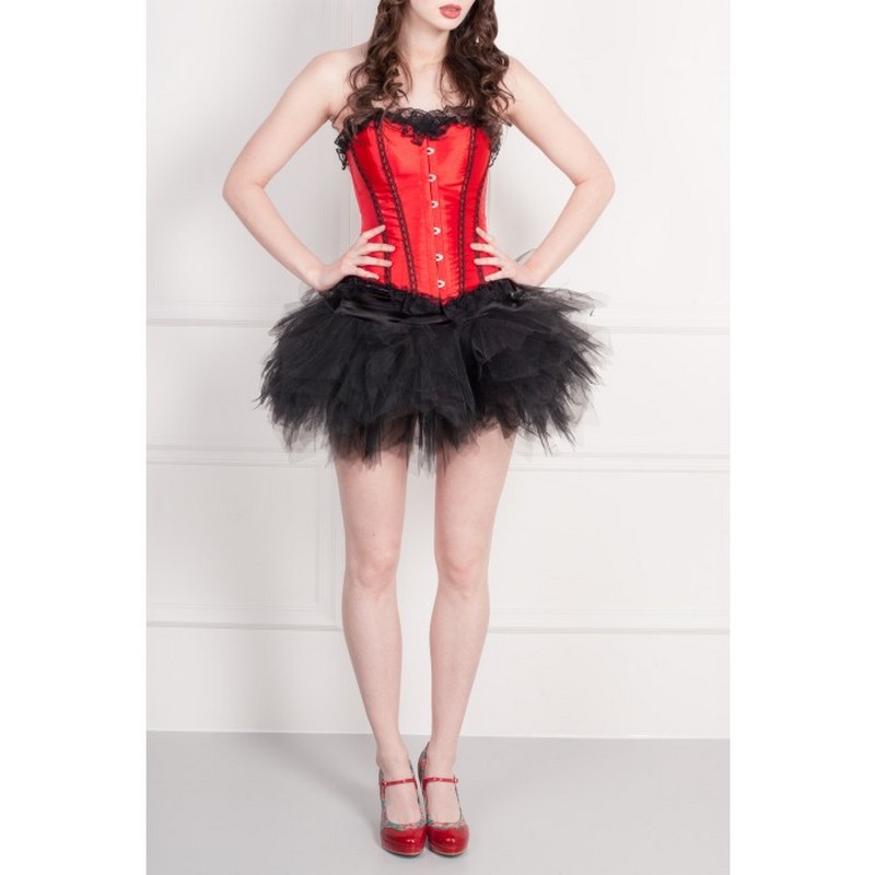 Plus Size Halloween Christmas Nightclub Red Sweetheart Lace Trim Corset with Mesh Layered TUTU Skirt Dancing Suit Women Dance Corset Outfit