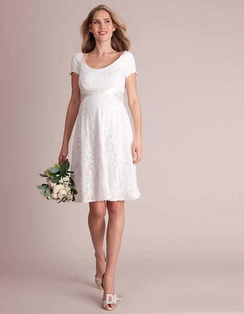 Maternity Knee Length Cap Sleeves Scoop Neckline Pregnant Women Wedding Party Gowns Free Shipping Custom Made 0510