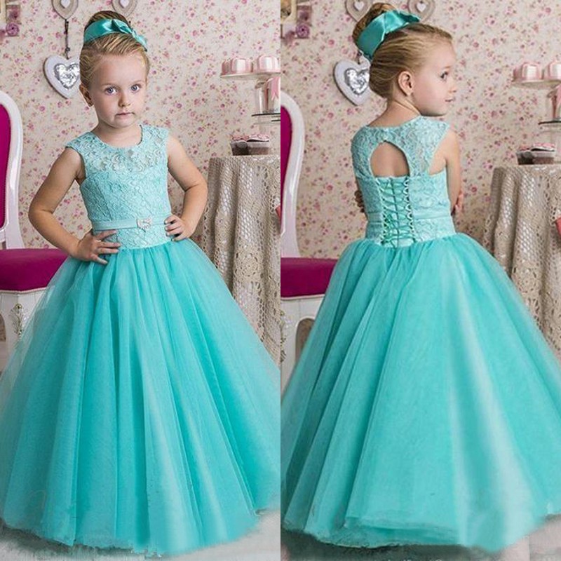 2020 Latest Turquoise Wedding Flower Girls Dresses Jewel Neck A Line Special Designed Lace-up Back Lace Tulle Beautiful Girls Evening Gowns, Ivory
2020 Latest Turquoise Wedding Flower Girls Dresses Jewel Neck A Line Special Designed Lace-up Back Lace Tulle Beautiful Girls Evening Gowns, Ivory