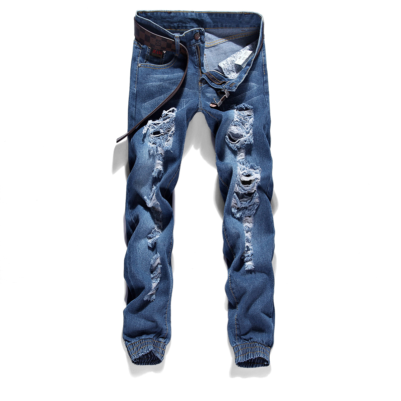Wholesale-2016 New Arrival Fashion Broken-Hole Skinny Jeans Men Small Straight Hip Hop Ripped Jeans For Men Pantalon Homme Plus Size 28-36