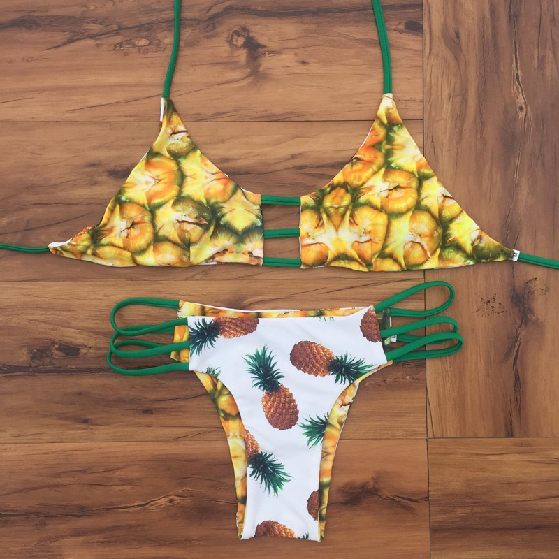 Reversible Pineapple Printed Bikinis Set For Women Swimwear Beachwear Bathing Suit Free Shipping