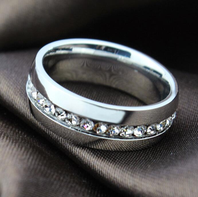 30pcs Silver Comfort Fit Rhinestone Zircon Stainless Steel Wedding Rings Full circle with CZ Wholesale Jewelry lots