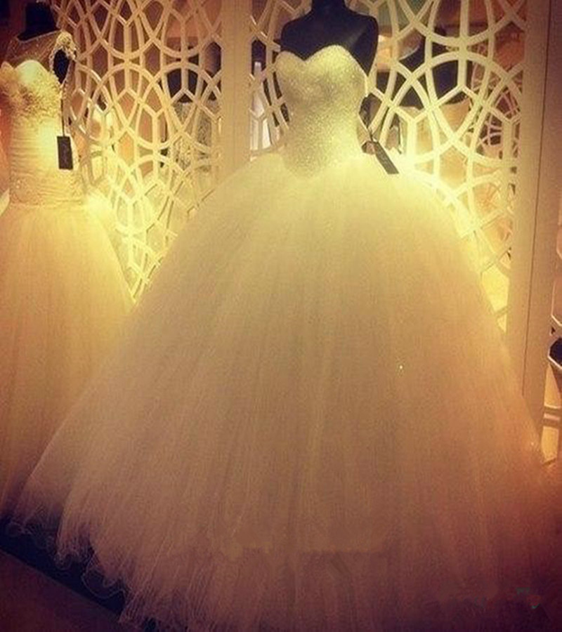 elegant beaded sweetheart wedding dresses ball gowns tulle crystals sequins lace up floor length wedding party dress bridal gowns