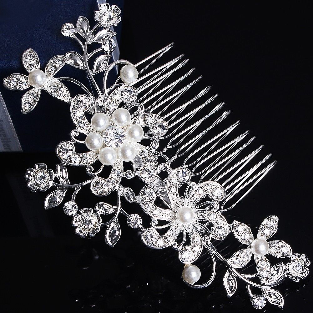 Fashion Bridal Wedding Tiaras Stunning Rhinestone Fine Comb Bridal Jewelry Accessories Crystal Pearl Hair Brush Free Shipping