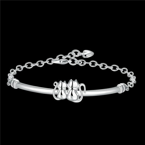 Hot sale christmas gift 925 silver Double Cat Bracelet DFMCH389,Brand new fashion 925 sterling silver plated Chain link bracelets high grade