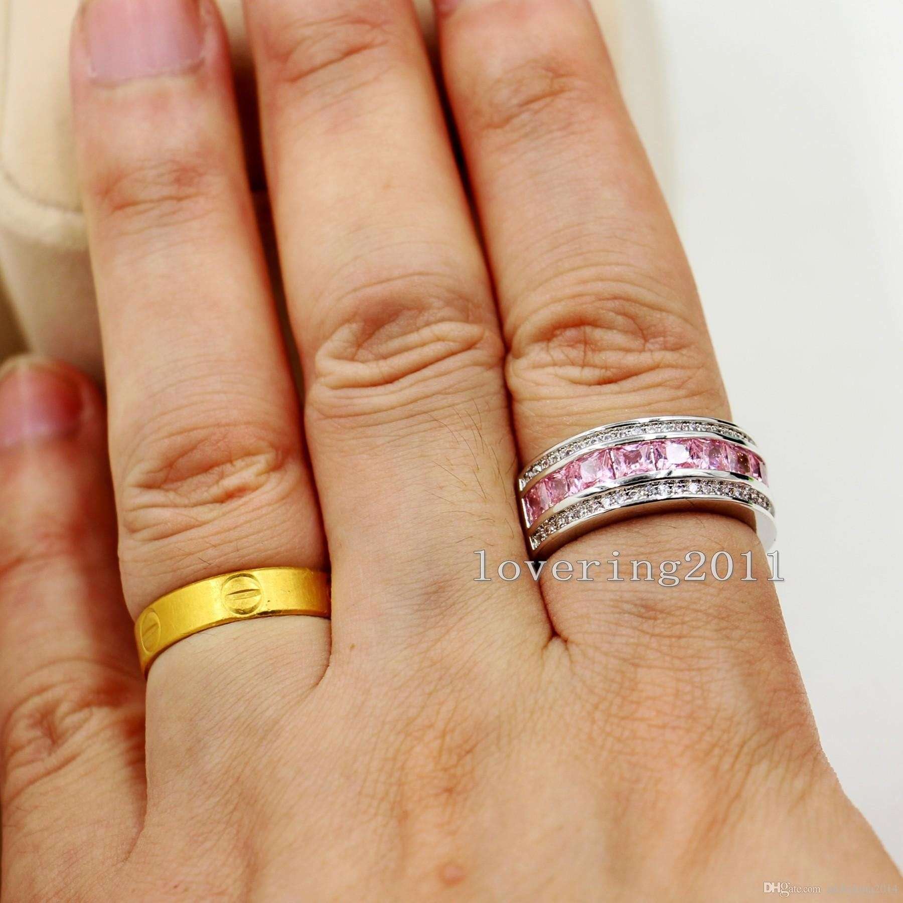 Princess CUT Luxury Nice Pink Sapphire Diamonique 10KT White Gold Filled Women Simulated Diamond Wedding Engagement pandora Ring gift Sz5-11