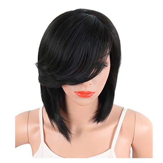 Fashion Human Hair Bob Wigs side swept Bangs Brazilian wavy 180% density Glueless Short full lace front Wig about 12inch diva1