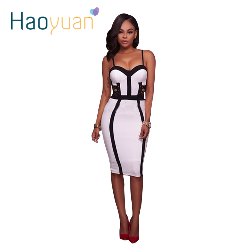 HAOYUAN 2017 Women Sexy Bodycon Dresses Sundress Fashion Robe White And Black Patchwork Spaghetti Strap Sleeveless Summer Dress q1110