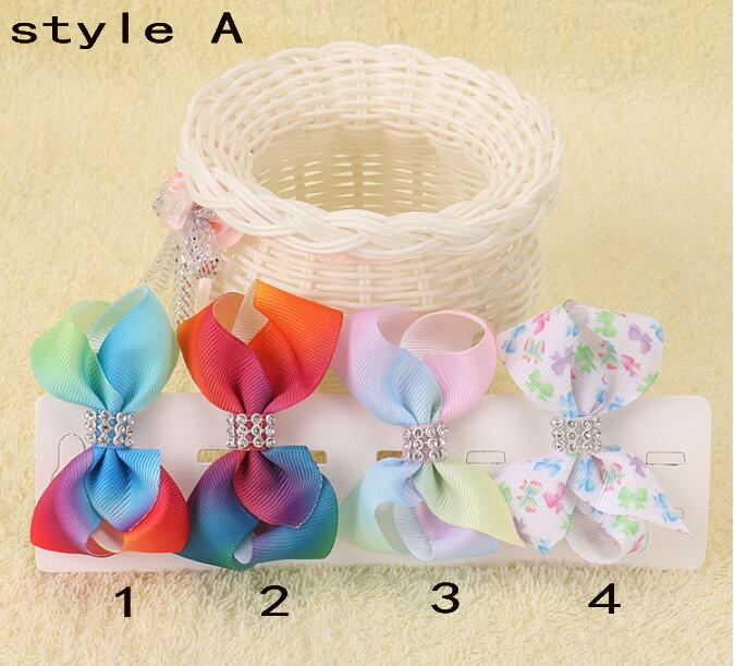 50pcs Xmas Romantic jojo 7cm Pastel flora ombre Rainbow ribbon hair bows Alligator clips baby girl Dance hair bobbles Accessories HD3479
