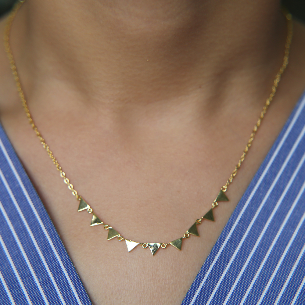 wholesale gold plated jewelry triangle charm 415cm simple delicate chain women geometric fashion necklace