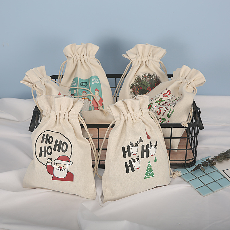 DHL FREE 2017 Christmas Canvas Santa Claus Drawstring Bag Christmas Gifts Sack Bags Candies Jewelry Holders 100pcs