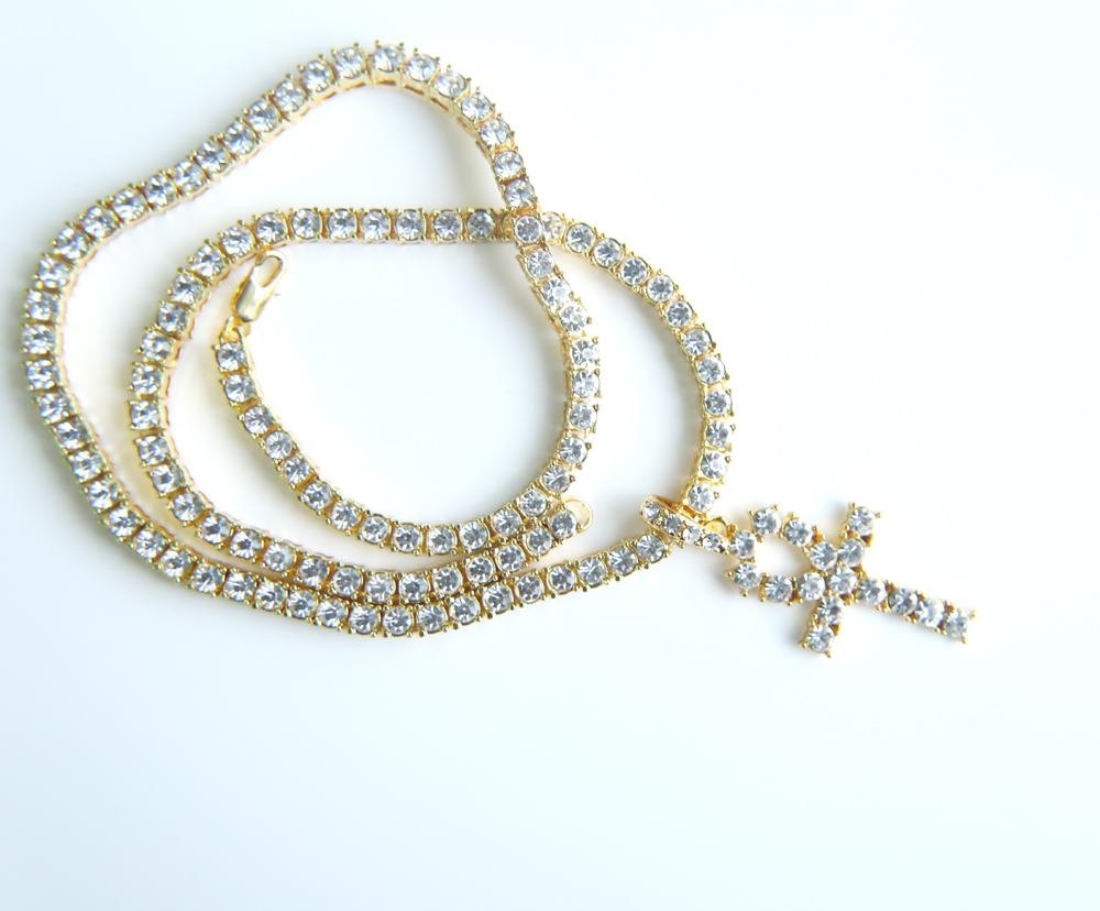 Big cz cross pendant necklace for mens hip hop jewelry plated gold silver color long tennis chain necklaces pendant drop ship