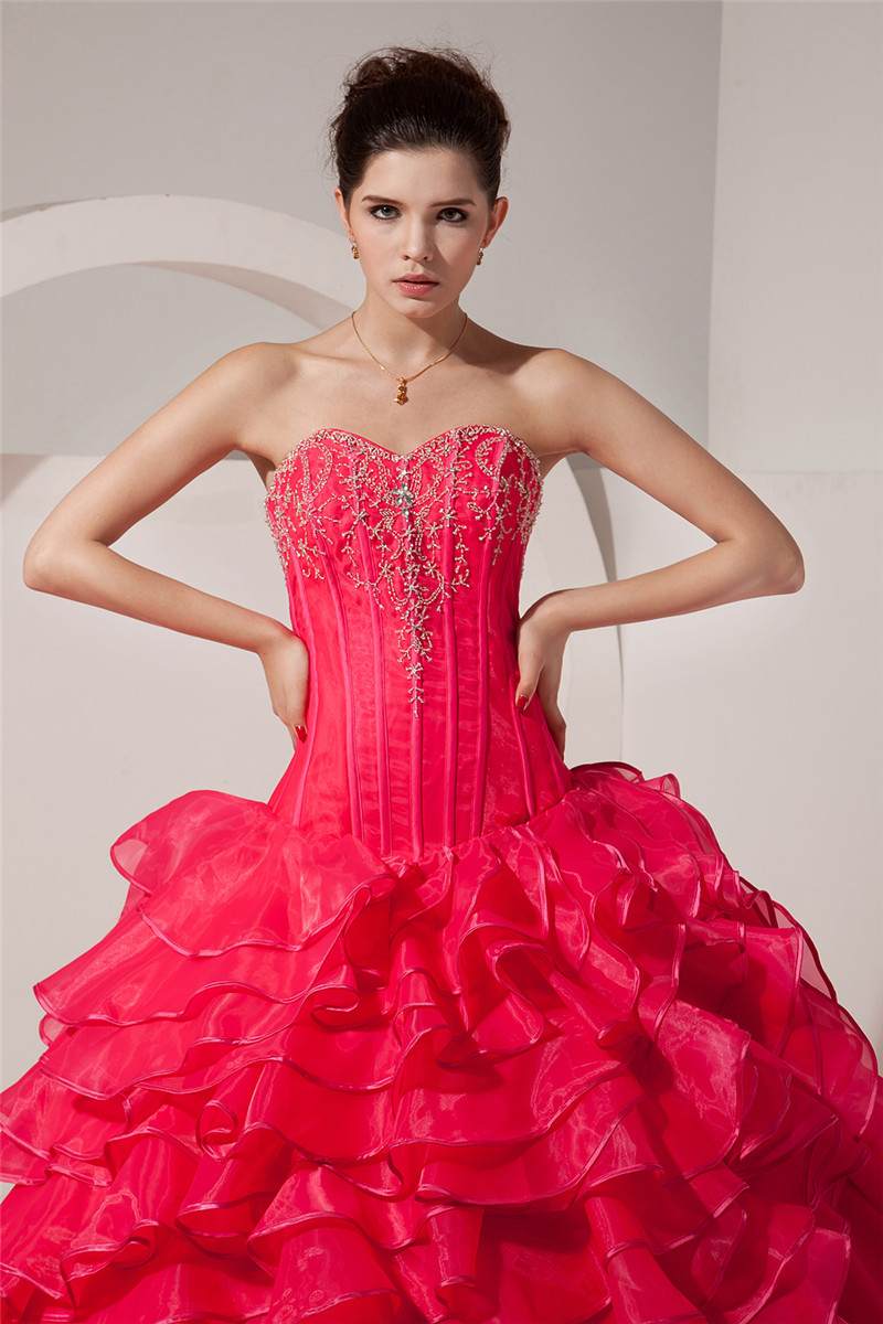 2017 Sexy Sweetheart Crystal Tiered Ball Gown Quinceanera Dress with Beading Organza Plus Size Sweet 16 Dress Vestido Debutante Gowns BQ62