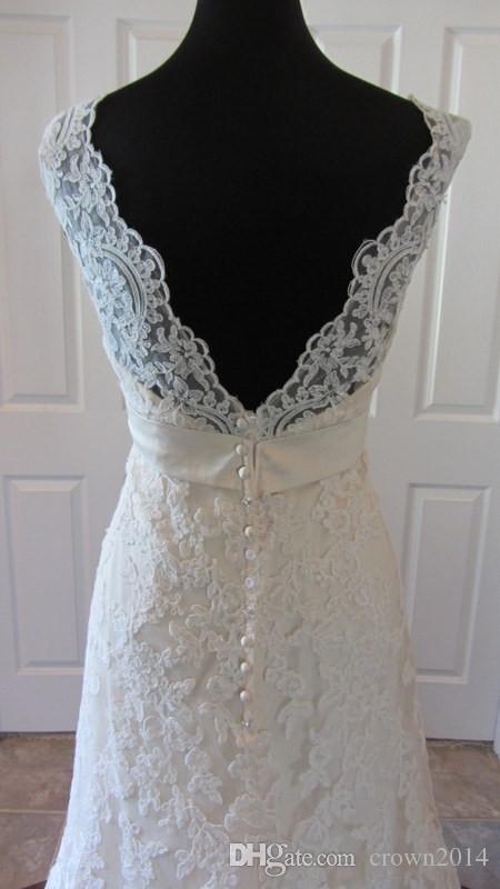 Lace V Neck Beaded Wedding Dress Appliques Backless Crystal Sash A-line Real Picture High Quality Bridal Gowns