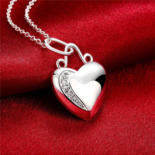 High grade women's heart shape Pendant Necklace white gemstone sterling silver necklace STSN703,brand new fashion 925 silver necklace