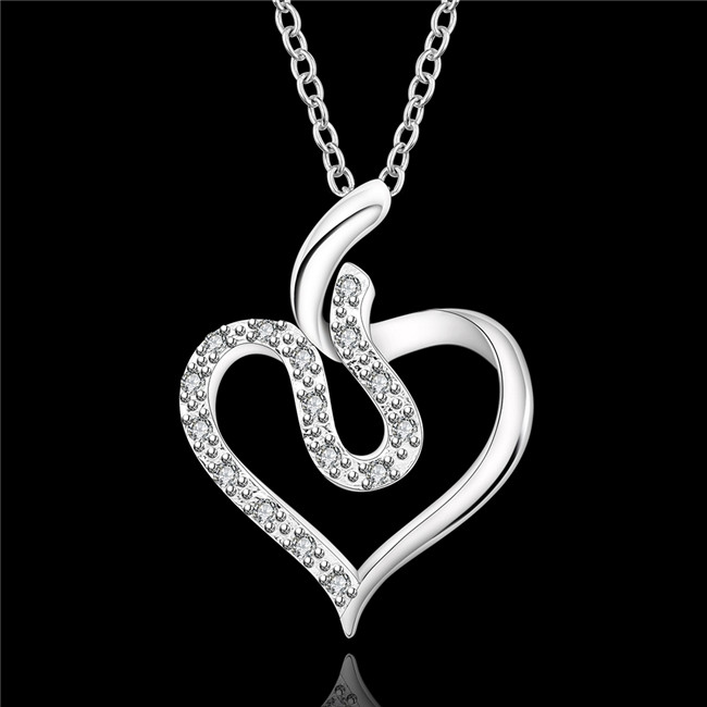 New arrival women's heart shape Pendant Necklace white gemstone sterling silver necklace STSN641,hot sale fashion 925 silver necklace