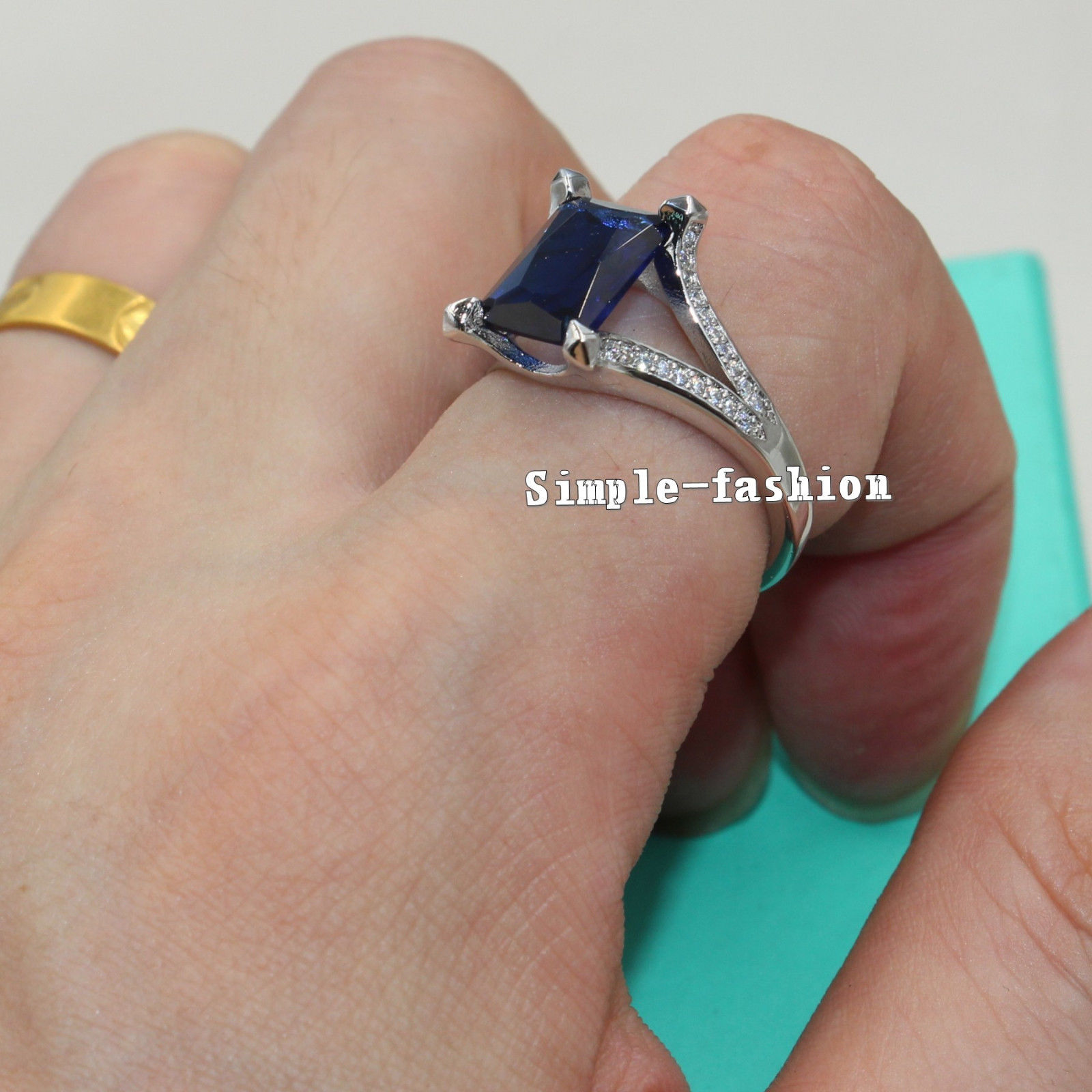 Men's 6ct Sapphire CZ Dia Sterg Sier Handmade Prong Set Wedding Band, Sizes 7-13