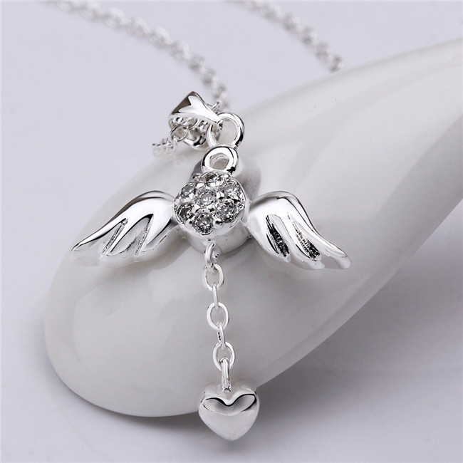 Brand new Angel wings Pendant Necklace white gemstone sterling silver plate necklace STSN674,fashion 925 silver necklace factory direct sale