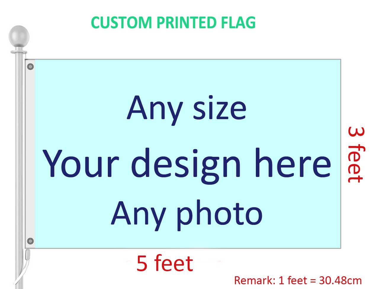 3x5 Feet Custom Flag and Banner Any Logo Any Color 100D Polyester Digital Printing w/ shaft cover Grommets
3x5 Feet Custom Flag and Banner Any Logo Any Color 100D Polyester Digital Printing w/ shaft cover Grommets