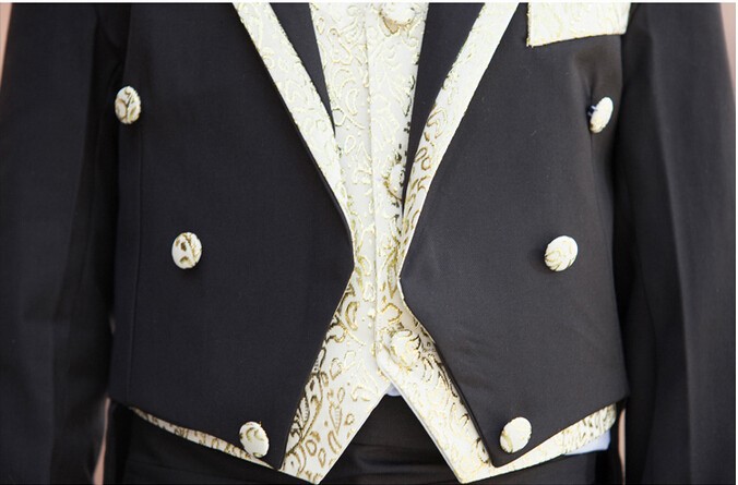 2016 New Children Tailcoat Black Tuxedo Set Costume Birthday Fashion Casual Formal Boy Wedding Suits Blazers 5PCS Set F1016