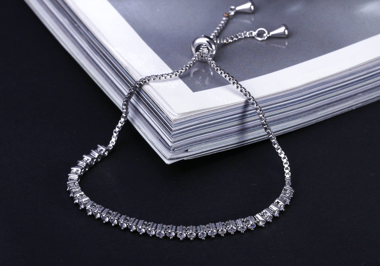 Adjustable Length size Bracelet 18K Gold/Platinum plate with Cubic Zirconia Free size Bangle & Bracelet