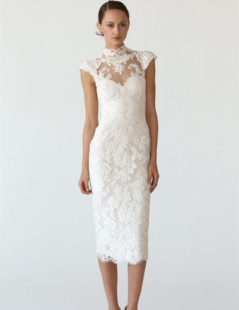 Vintage Style High Neck Lace Wedding Dresses Cap Sleeve Sheath Tea Length Bridal Gowns vestido de noiva Custom Made W063, Red
Vintage Style High Neck Lace Wedding Dresses Cap Sleeve Sheath Tea Length Bridal Gowns vestido de noiva Custom Made W063, Red