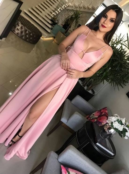Deep V Front Pink Satin Evening Dresses Long A-Line Sweetheart Spaghetti Straps Leg Slit Evening Party Dresses African Prom Gowns
Deep V Front Pink Satin Evening Dresses Long A-Line Sweetheart Spaghetti Straps Leg Slit Evening Party Dresses African Prom Gowns