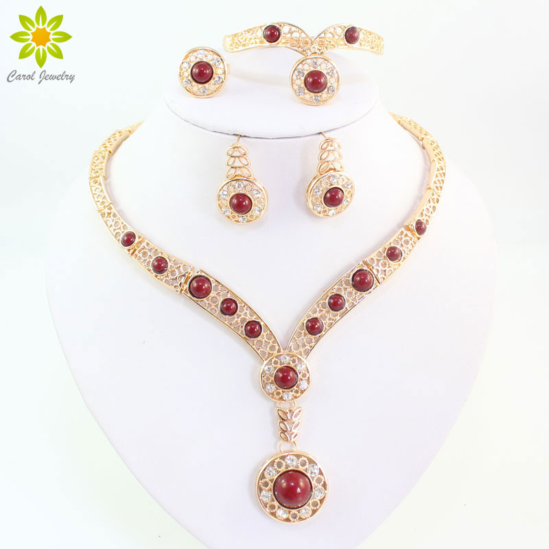 African Costume Jewelry Set Gold Plated Crystal Necklace Ring Bracelet Earrings Set Classic Bridal Wedding Jewelry Sets
African Costume Jewelry Set Gold Plated Crystal Necklace Ring Bracelet Earrings Set Classic Bridal Wedding Jewelry Sets